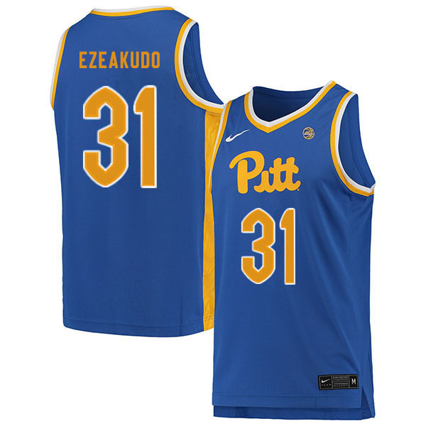 Men #31 Onyebuchi Ezeakudo Pitt Panthers College Basketball Jerseys Sale-Blue - Click Image to Close